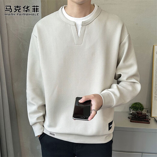 MARK FAIRWHALE sweatshirt men's winter trendy casual fake two-piece long-sleeved T-shirt men's top jacket apricot XL