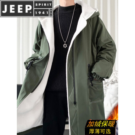 JEEP SPIRIT windbreaker boys mid-length coat autumn and winter plus cashmere loose large size hooded cotton coat British coat men black M 95-120Jin Jin equals 0.5 kg
