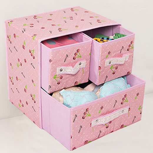 Fantasy two-layer three-draw underwear storage box drawer-type fabric home bra storage box foldable storage box waterproof lace cherry 30x22x30cm
