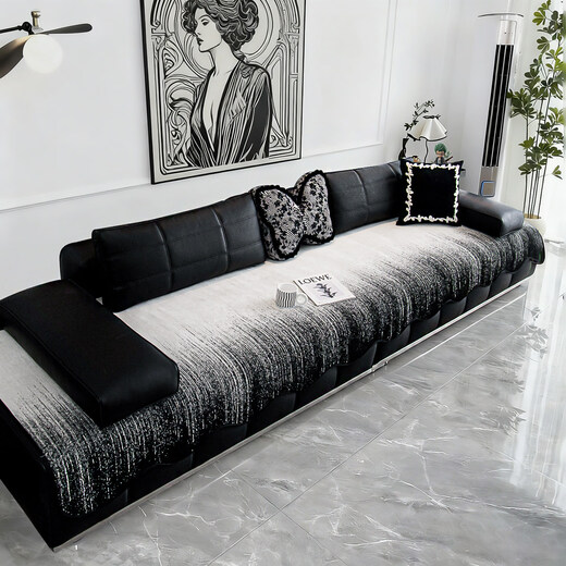 MUJI sofa cushions are suitable for all seasons, non-slip sofa cushions, special leather sofa cushions, Chenille Lawrence sofa cushions, special-shaped quicksand-black, soft and comfortable, non-slip and wear-resistant, suitable for all seasons, 70*210cm (three people)