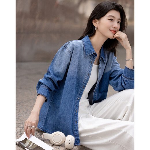 Demana Cloud Oxygen Cotton Spring Temperament Urban Lapel Gradient Shirt Loose Small Denim Shirt Women's Top