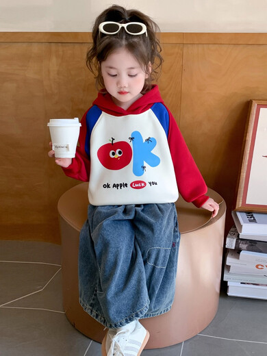 Xiaohongshu hot style girls autumn and winter contrasting color velvet sweatshirt 2025 new style children's style baby thickened and warm picture color cm1 100