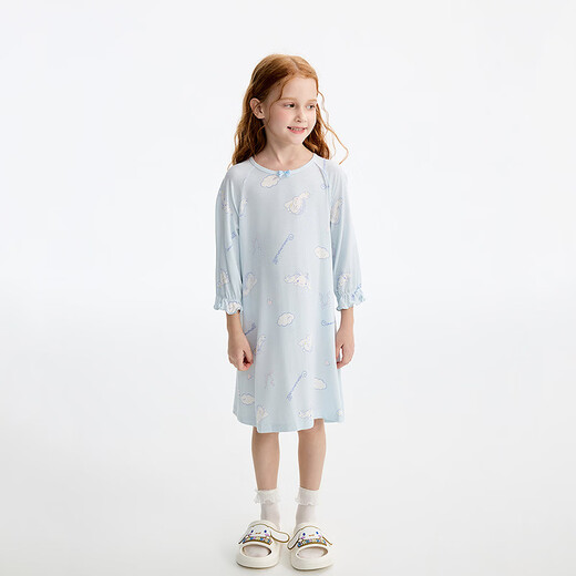AIMER KIDS Girls' Breast Antibacterial Three Quarter Sleeve Nightgown Big Eared Dog Cartoon IP Co-branded Big Eared Dog Good Night 90 (19-28Jin Jin is equal to 0.5kg)