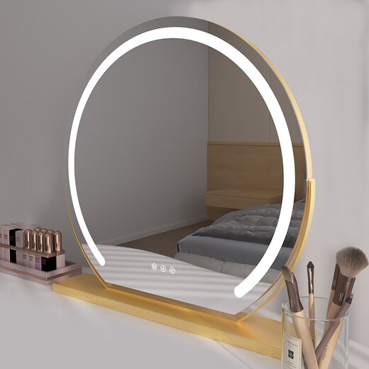 DYQTled makeup mirror with light for home desktop smart makeup mirror for beauty salon dedicated to master bedroom internet celebrity ins semicircle_matte white 40 diameter plug-in rotating model_three-tone lighting