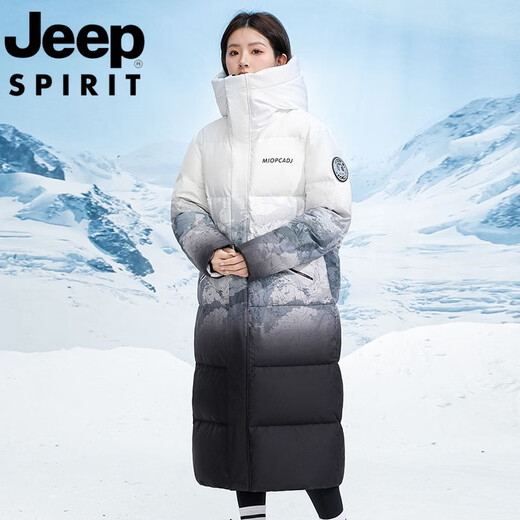 JEEP international brand down jacket men's winter extended version over the knee mid-length white duck down warm and cold-proof jacket RTRR gradient white men's single piece M