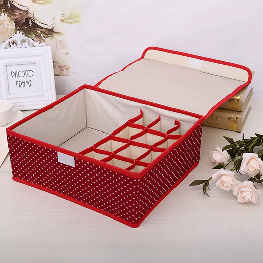 Yusen Yi Lid Storage Box with Underwear Large Capacity Organizing Box for Household Multifunctional Foldable Artifact Socks Underwear (Red Polka Dots) Underwear Storage Box (Red Polka Dots) Underwear Storage Box