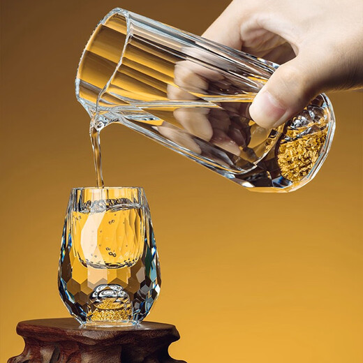 Yusenyi high-end gold foil crystal white wine cup household glass small wine cup two liang white wine divider wine gift box set gold foil water drop cup X6 gold foil faceted pot X6 orange leather case 66