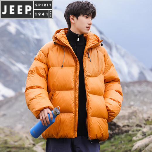 JEEP SPIRIT New 90 White Duck Down High-Filled Down Jacket Men's Winter Extremely Cold Thickened Hooded Bread Jacket Trend Orange L