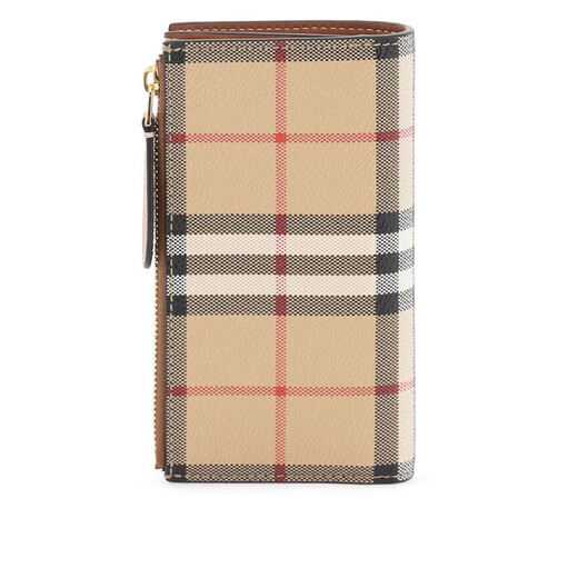 BURBERRY Burberry men's and women's unisex khaki plaid wallet wallet, off-size discount 8.5*14.5cm