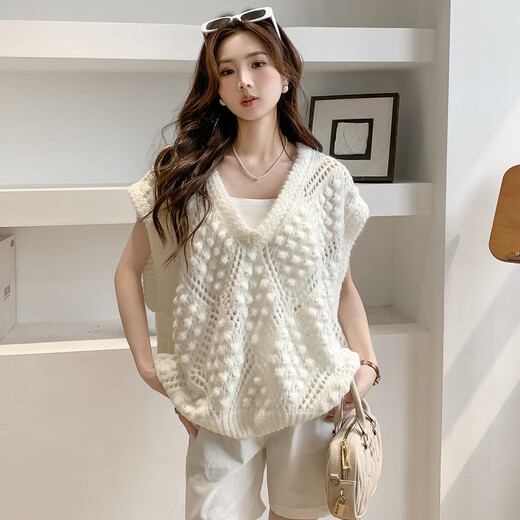 Ives (ITISF4) lazy temperament vest spring and summer loose and chic sleeveless vest stacked vest jacket white one size