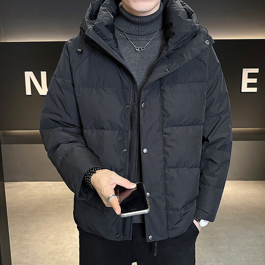 Snow Flying (SNOWFLYING) high-end brand down jacket men's 2025 new hooded plus velvet thickened cold-proof casual jacket solid color versatile trend black