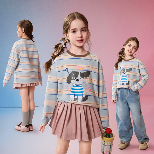 ASK JUNIOR children's long-sleeved T-shirt 2026 spring medium and large children's cartoon print close-fitting bottoming shirt girls' children's clothing tops blue