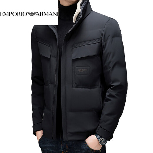 EMPORIO ARMANI Armani, зимний новый пуховик с воротником-стойкой, мужской ветрозащитный, теплый, со съемным меховым воротником, для папы средних лет, мужской, черный, XL 175 110-125Jin Jin равен 0,5 кг