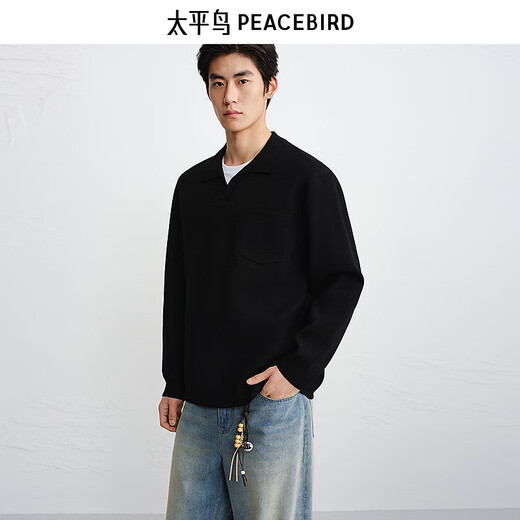 PEACEBIRD Men's Wear Shopping Mall Same Style Trendy Knitwear Fake Two-Piece Collar Sweater Men's B1EBG1220 Black 1 M