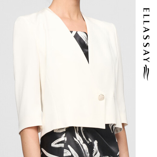 ELLASSAY spring new mulberry silk pleated truncated classic small hourglass white suit jacket for women EWF362T00700 pure white S