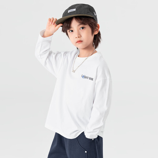 Duojia boys' T-shirts, spring and autumn, handsome casual printed children's cotton tops, medium and large children's fashionable versatile round neck long sleeves