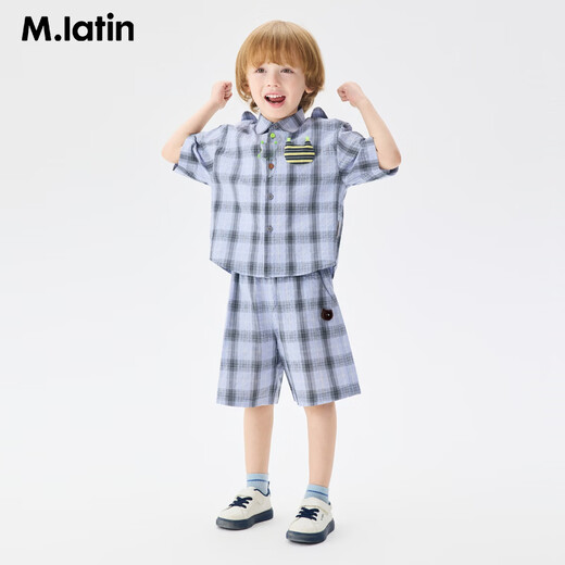 M.Latin M.Latin children's shirt 26 summer new style boys' breathable soft printed loose and comfortable short-sleeved shirt purple plaid 90
