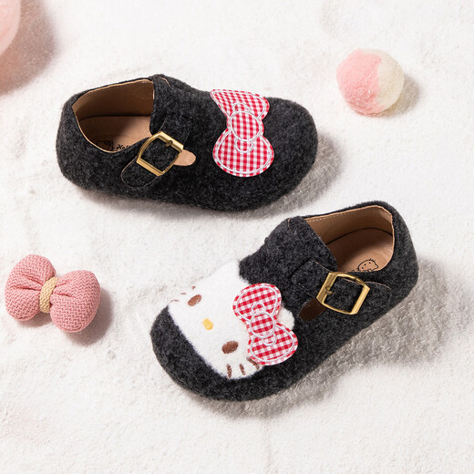 Hello Kitty children's shoes girls plush Birkenstock shoes female cartoon cute buckle casual shoes comfortable and versatile 908B gray 23