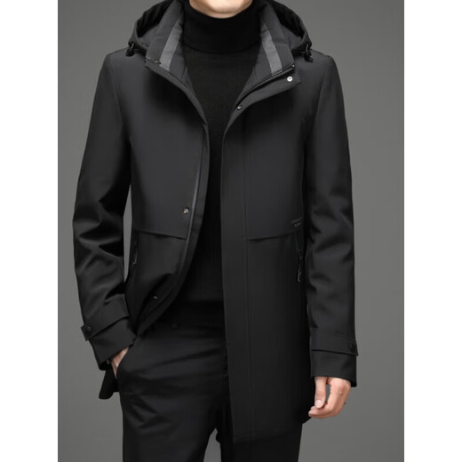 利郎（LILANZ）新款男士羽绒服中长款高端品牌可水洗冬季新款加厚鸭绒上衣服 黑色 【90白鸭绒可脱卸帽+内胆】 M 170 适合体重(100-120斤)