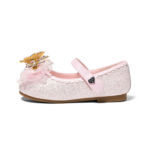 Snuffy Sparkling Shoes Children's Leather Shoes Girls Crystal Shoes 2026 Spring and Autumn New Pink Little Princess Butterfly Shoes Papilio Pink 28 Foot Length 17.4cm
