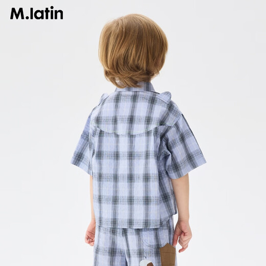 M.Latin M.Latin children's shirt 26 summer new style boys' breathable soft printed loose and comfortable short-sleeved shirt purple plaid 90
