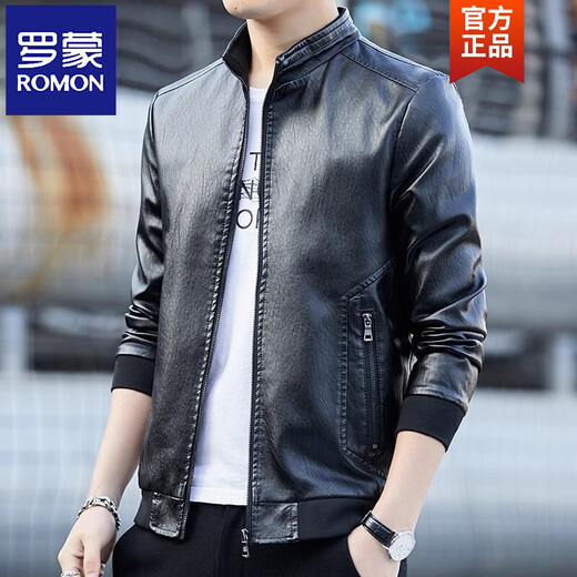 ROMON Leather Men's Jacket 2026 Autumn and Winter Korean Style Winter Clothes Velvet Thickened Soft Leather Jacket Motorcycle Trend 926 Black Regular M 90-108Jin Jin is equal to 0.5 kg
