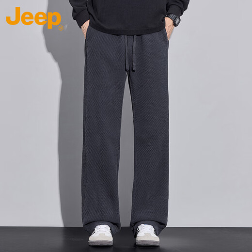 JEEP Jeep casual pants men's autumn and winter thickened straight sweatpants twill warm long pants men's navy blue XL