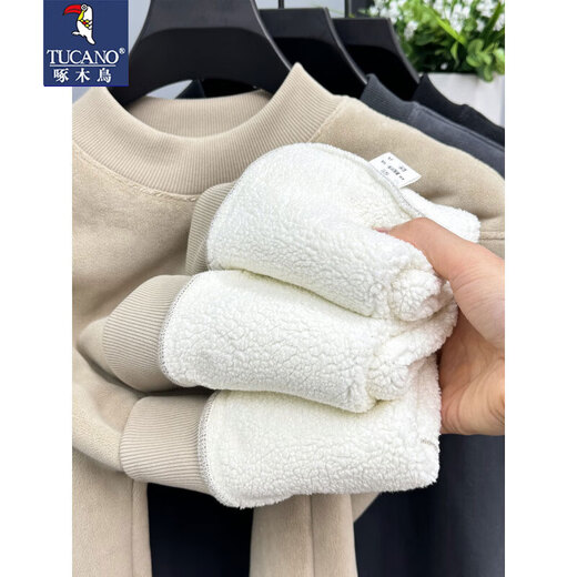 Woodpecker Extra Thick Camel Fleece Sweatshirt Men's Half Turtle Collar One-piece Velvet Mid-Collar Bottoming Shirt Winter Warm Extra Thick Austrian Grain Fleece Top Dark Gray XL Recommended 130-150Jin Jin equals 0.5 kg