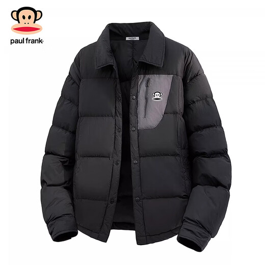 大嘴猴（paul frank）日系简约休闲羽绒服男士2026年春季新款宽松保暖防寒时尚百搭上衣 黑色 【90%白鸭绒】 M 【建议90-125斤】