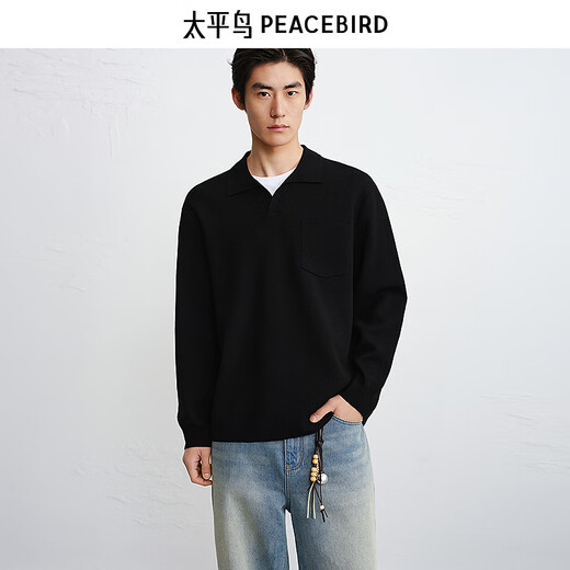 PEACEBIRD Men's Wear Shopping Mall Same Style Trendy Knitwear Fake Two-Piece Collar Sweater Men's B1EBG1220 Black 1 M