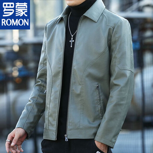 ROMON Leather Men's Jacket Haining Motorcycle Lapel Plus Velvet Warm Autumn and Winter Young and Middle-aged Men's Slim Leather Jacket Pocket Style Black Single Jacket M Recommended 90-115 Jin Jin equals 0.5 kg