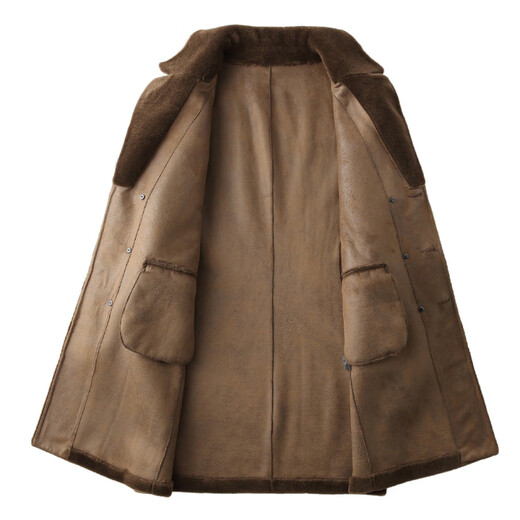 CHEVALPES international first-line brand suit collar sheep sheared double-breasted long fur coat one-piece lamb hair men's fur outer military coffee M 165