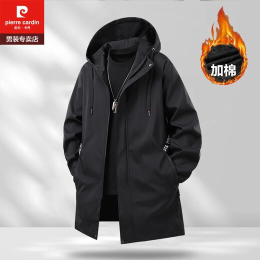 皮尔卡丹（pierre cardin）秋冬中长款风衣男加肥加大胖子夹棉防风特大码加棉薄棉衣二棉外套 2022黑色（秋冬 加棉款） 2XL