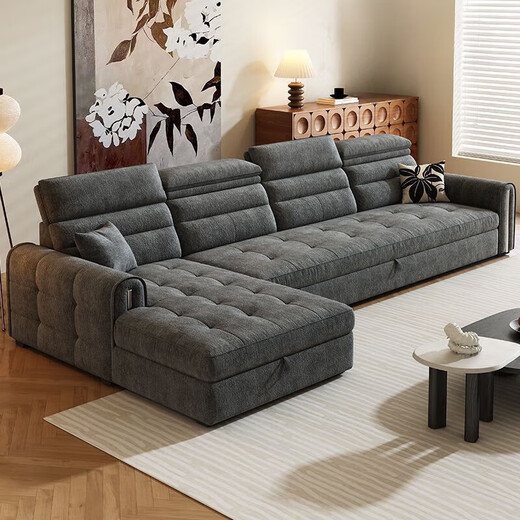 Shanghuashi chenille fabric sofa living room 2026 new storage sofa bed living room chaise combination multi-functional dual-purpose bed ultra-thick chenille velvet - violet sponge style straight 1.44 meters - large single