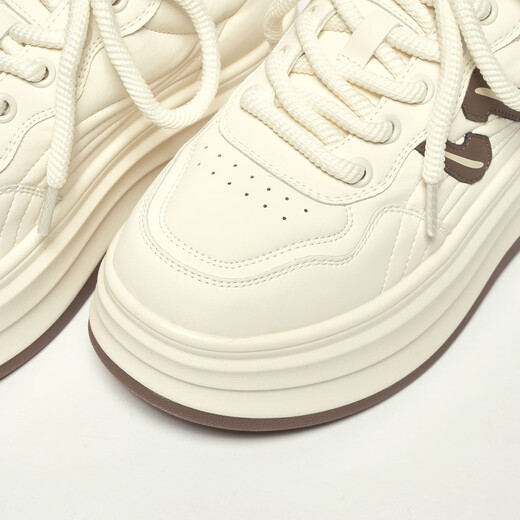 IEF/Aiyifu Casual Shoes 2025 Autumn and Winter New Fashion Niche Design Commuting Versatile Thick-soled White Shoes Rice Brown 39