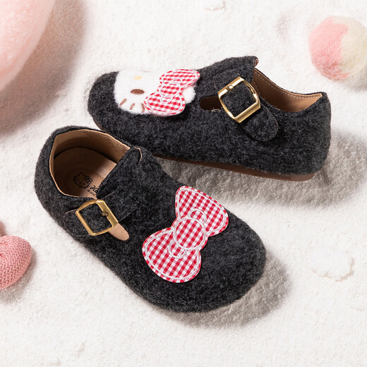 Hello Kitty children's shoes girls plush Birkenstock shoes female cartoon cute buckle casual shoes comfortable and versatile 908B gray 23