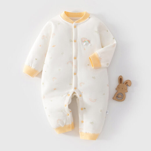 JOYNCLEON Newborn baby jumpsuit winter quilted thickened newborn baby jumpsuit spring and autumn warm cotton rompers yellow rainbow 40g quilted 59cm 1-3 months recommended weight 3.5-6.9kg