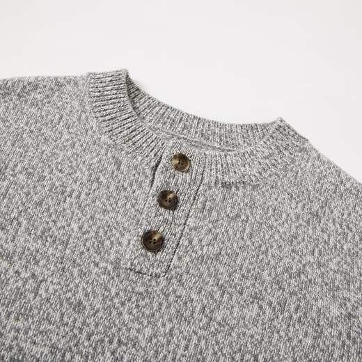 Jinju thickened 100% sheep wool 2026 new winter round neck half placket button casual sweater men's wool sweater jet black 3XL