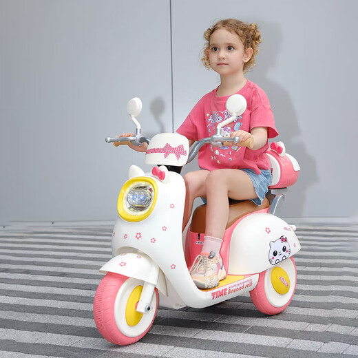 BABY FUN children's motorcycle children's electric motorcycle children's electric car children's electric car motorcycle children's electric car high-end white | 6V7A battery + dual drive + music and lighting
