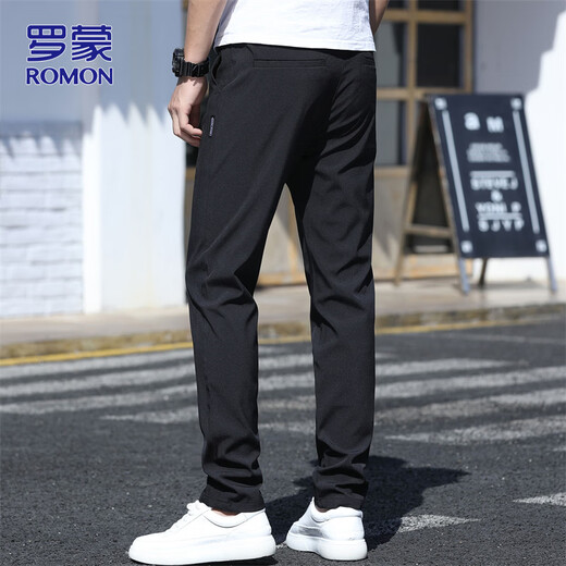 ROMON pants men's spring new men's business casual pants trendy slim commuter straight trousers black 36