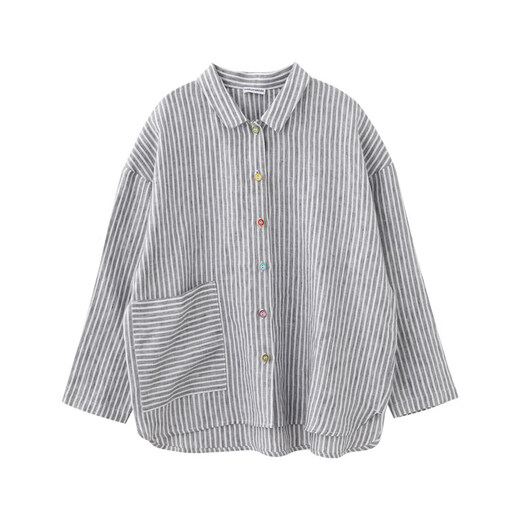 Naju Naju детская льняная рубашка свободная в полоску с открытыми плечами серая в полоску готовый ассортимент 140 см
