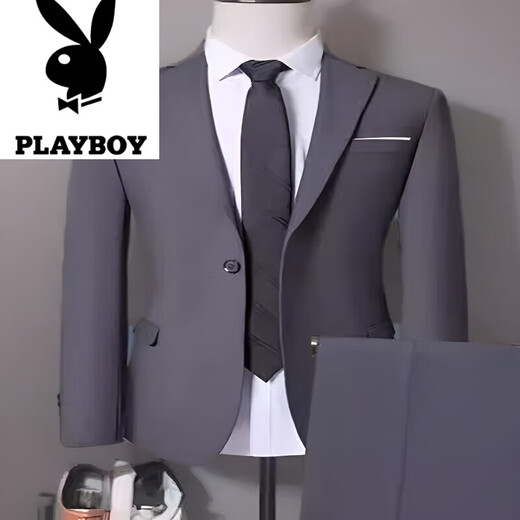 Playboy (PLAYBOY) European station suit men's slim Korean version youth spring and autumn light and breathable simple casual suit jacket single suit top gray XL recommended 130-150Jin Jin equals 0.5 kg