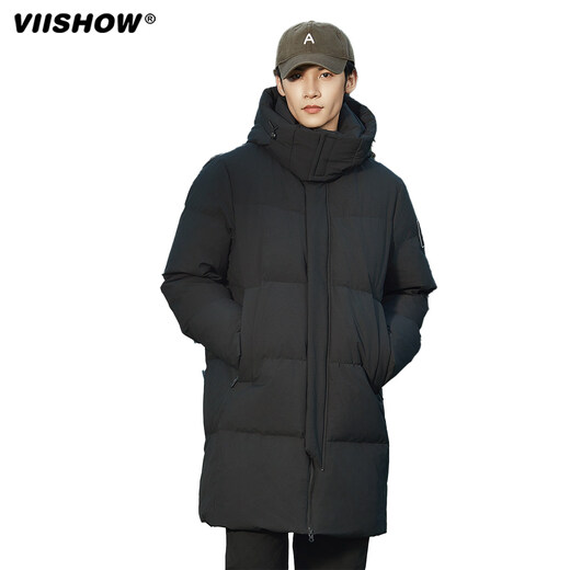 viishow羽绒服加厚中长款保暖加厚休闲时尚情侣90白鸭绒外套男士 黑色 M