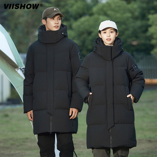 viishow羽绒服加厚中长款保暖加厚休闲时尚情侣90白鸭绒外套男士 黑色 M