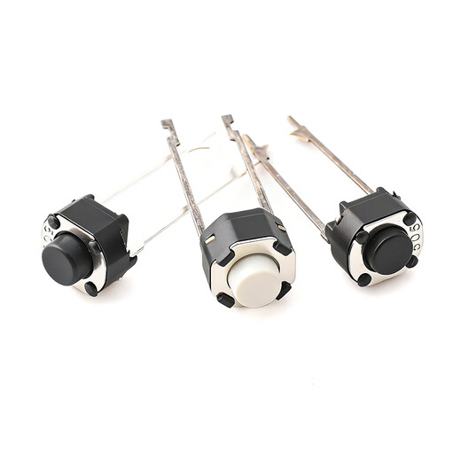Tact switch 6*6*4.3/5mm, medium two legs, round head, medium round two legs, in-line push button switch, high quality and environmentally friendly, round 6*5mm, black handle and long legs (20 pieces)
