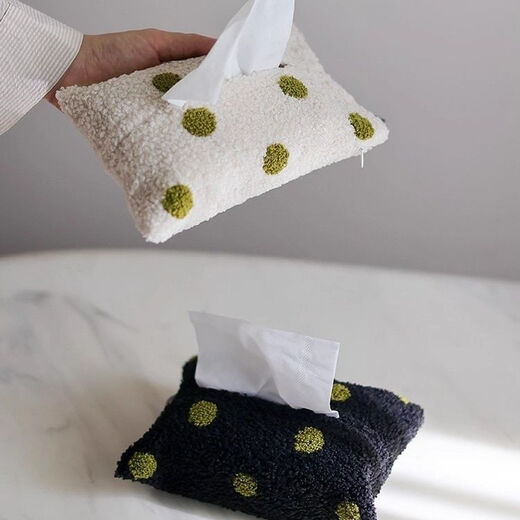 Yongfan original polka dot tassel tissue box paper storage bag bedside living room coffee table fabric decoration paper box secondhand high quality tissue set red polka dot tassel 16x23cm