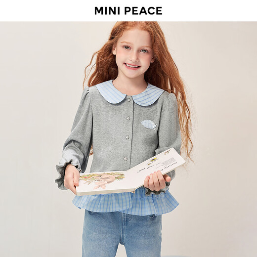 MiniPeace Children's Clothing Spring New Year Girls Long Sleeve T-Shirt FBCPG1343 Frost Gray 130cm