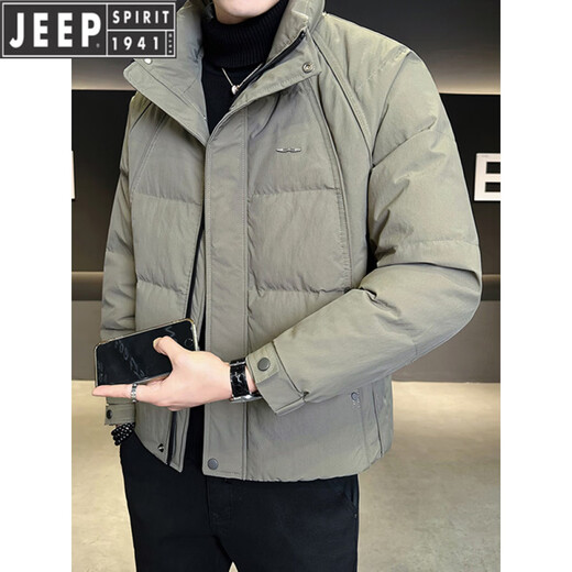 JEEP Jeep Men's Lightweight Down Jacket Winter Men's 2026 New Thickened Stand-up Collar Warm and Coldproof Jacket Men's Trendy Gray Green 2XL 135-150Jin Jin equals 0.5 kg