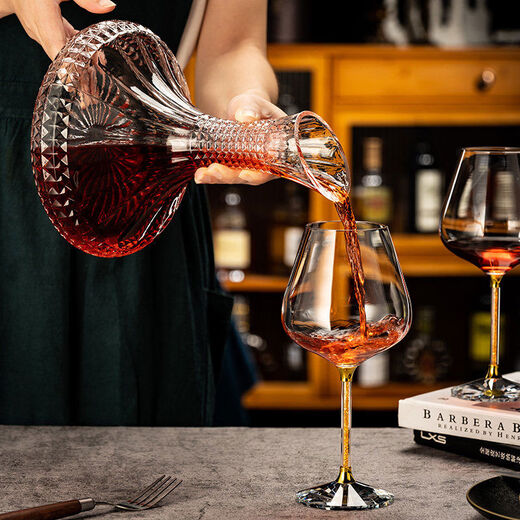 Xizhe Light Luxury Red Wine Decanter Household Crystal Glass Quick-Separating Flask Wine Cup Wine Set Crystal Diamond Decanter 1 Point 5L + Silver Diamond Red Wine Glass 430ml*6 + Silver Diamond Cup Holder