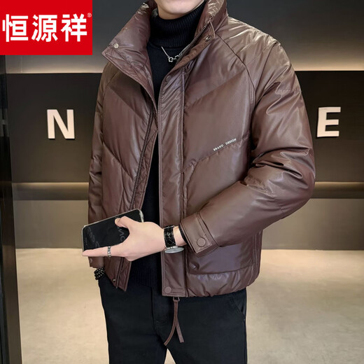 Hengyuanxiang Down Jacket Men's Winter 2026 New Stand Collar Lightweight Short Thickened Jacket Men's Winter Wear Burgundy XL